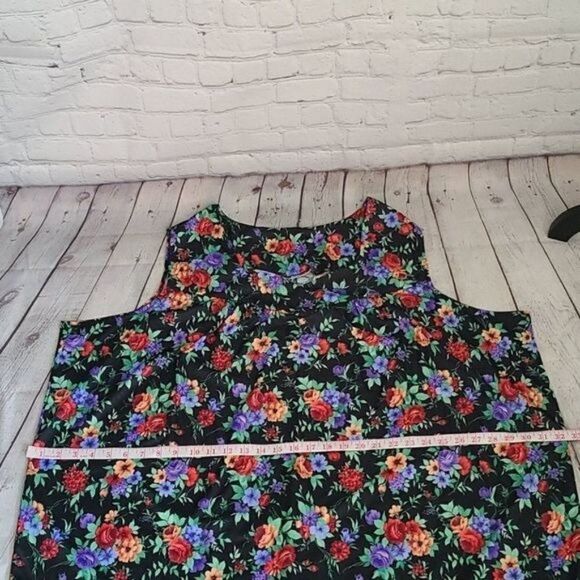 Vintage 70s Black Bright Floral Flowy Tank Top - Picture 8 of 13